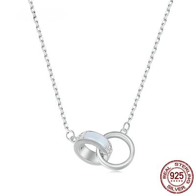 S925 Sterling Silver Double Circle Interlock Pendant Necklace Double Ring Collarbone Neck Chain for Women Jewelry
