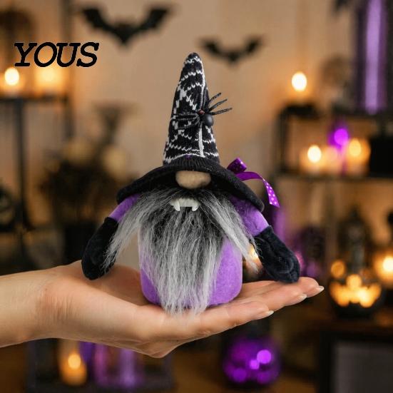Plush Faceless Dwarf Ornaments Halloween Witch Gnomes, Cute Doll with Gnome Sets for Spider Bat, Home Table Office Indoor Party Decor Small Polyester