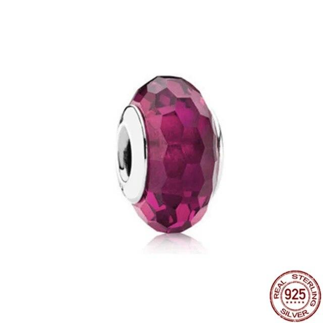 925 Sterling Sølv Rosa Lilla Mørkeblått & Star Murano Glass Charms Perler Passer OriginalNew Armbånd Bangle DIY smykker