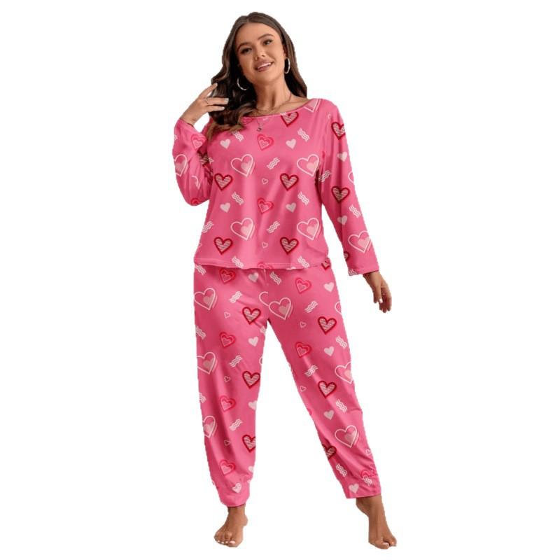 European and American Style Women’s Spring Autumn Long Sleeve Top and Long Pants Pajama Set Plus Size Loungewear Suitable for Outdoor Wear