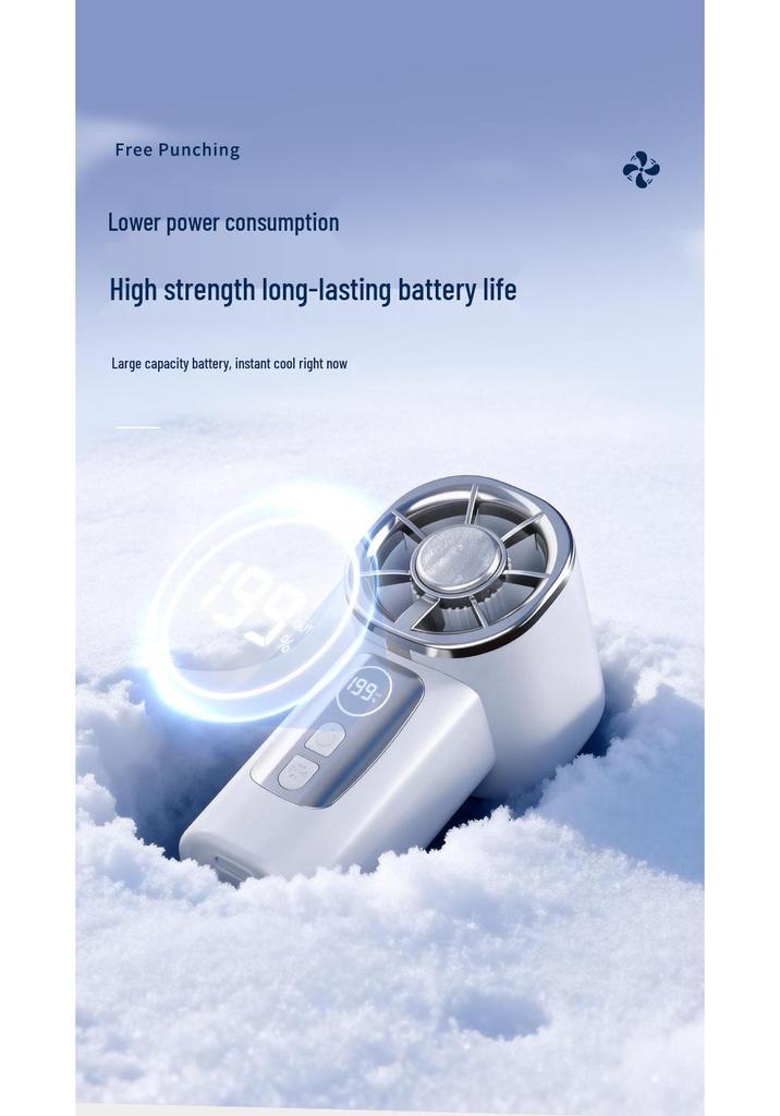 Rechargeable USB Handheld Mini Fan with Digital Display & Ice Pack Pocket