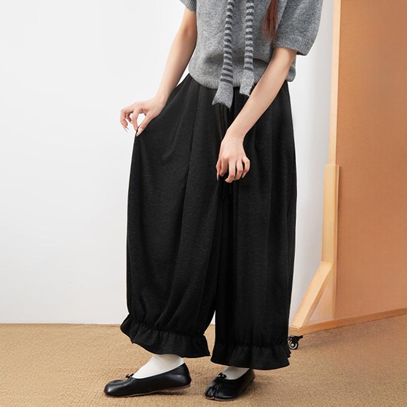 Japanese Fashion Cropped Pants for Woman Vintage Baggy Lantern Trousers Women Spring Autmn Kawaii Ruffled Casual Pant Mujer