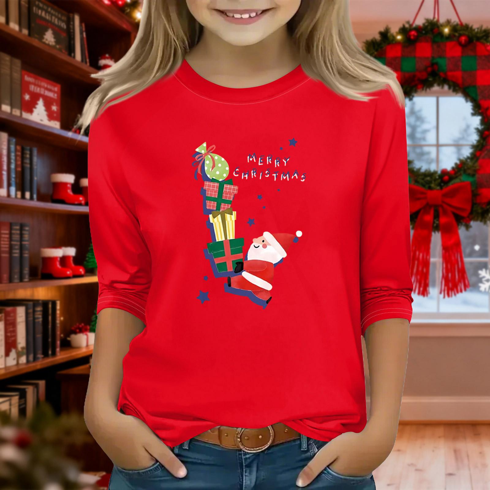 

Print Tops For Youth Girls Round Neck 3/4 Sleeves T-Shirts Trendy Tops Outfit Tees 110