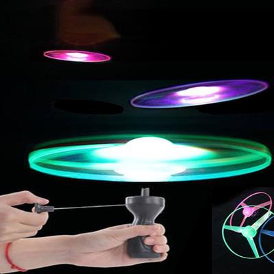 Flying Gyroscopes LED Flying UFO Propeller Helicopter Toys Pull String Flying UFO Spinning Top