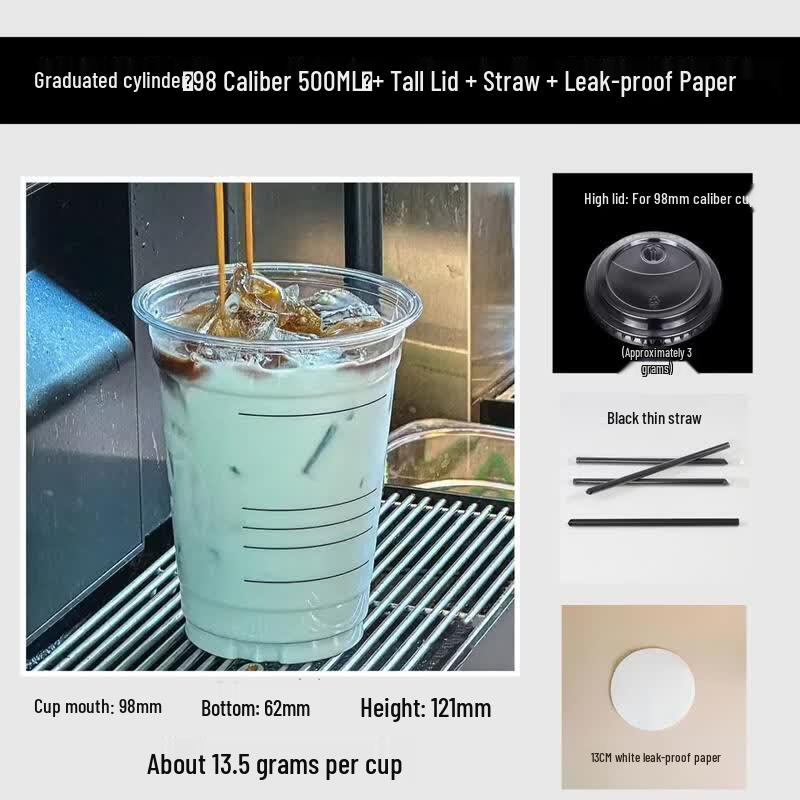 Qiwei 500ml Disposable PET Graduated Coffee Cup with Lid
