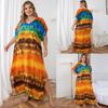 European-American Rayon Print Plus Size Beach Cover-Up Dress & Long Robe