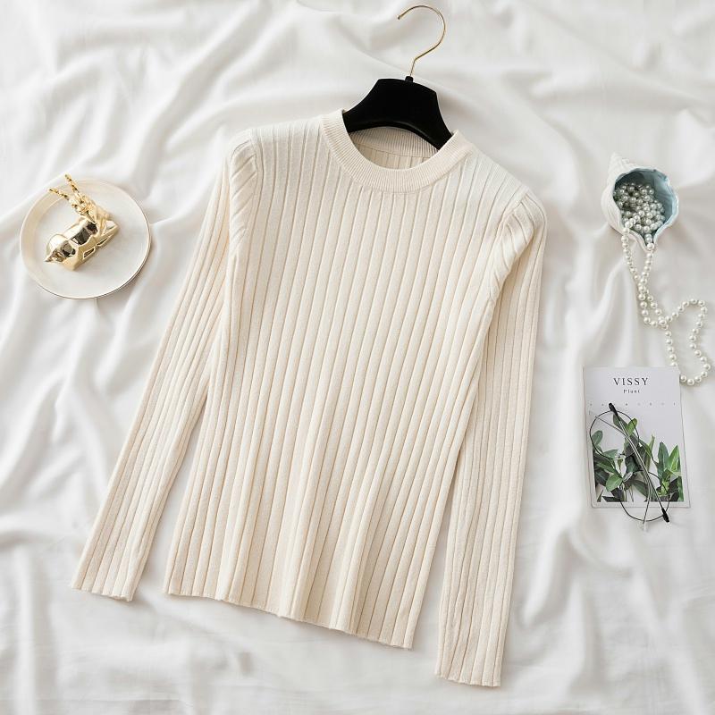 Autumn Neck Fit Round Slim Base Knitted Sweaters Women Winter New Fashion Long Sleeve Pullovers Sweater Woman Elegant Solid Casual Lady Jumpers 25477
