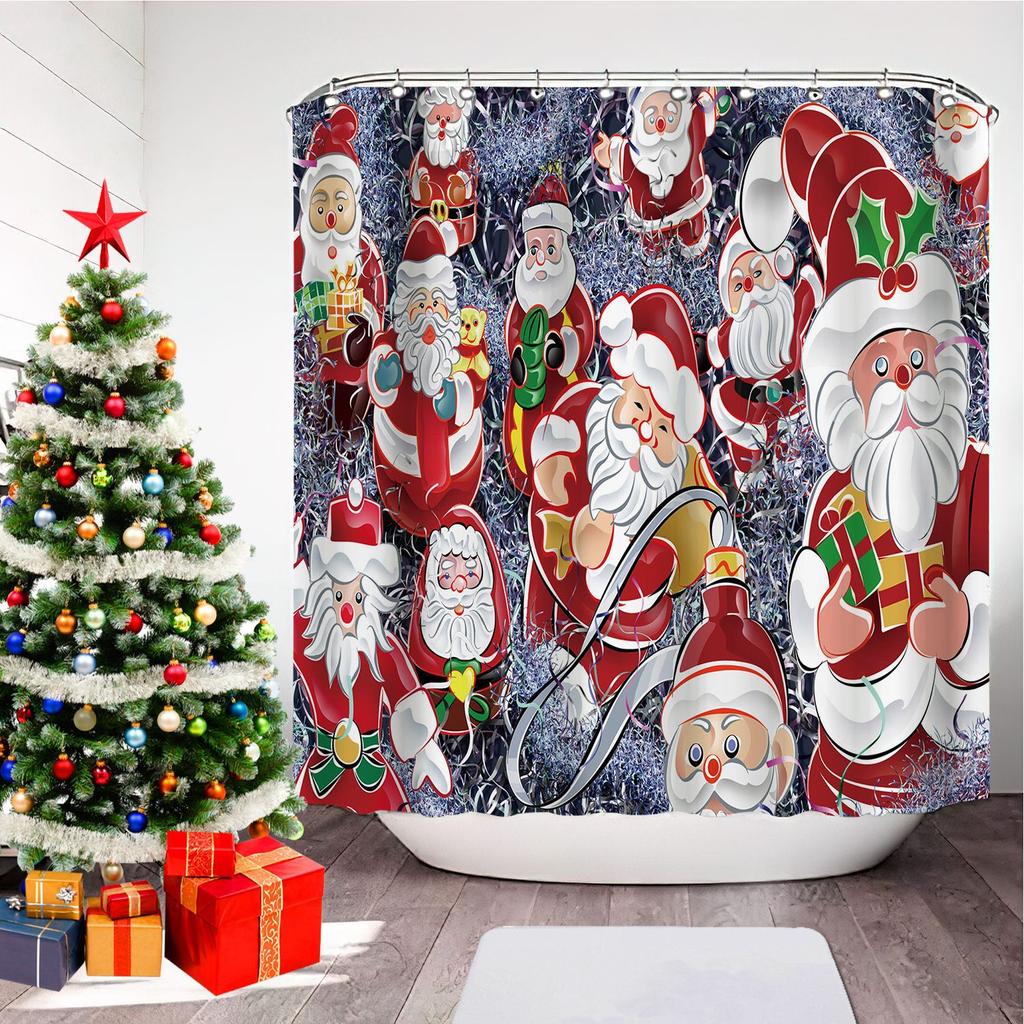 GAEChristmas Printed Bathroom Shower Curtain Snowman Santa Claus Waterproof Polyester Curtain Home Decoration Window Christmas