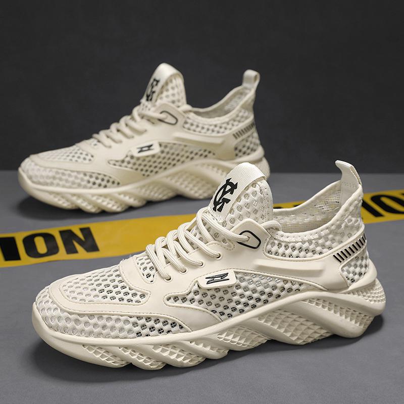 Summer Large Mesh Shoes Breathable Casual Sports Shoes Solid Color Running Shoes Youth Daily Walking Travel Men's Shoes