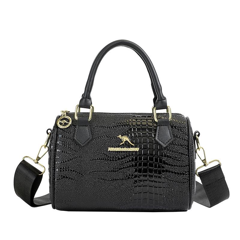 1PC Light Luxury Texture Crocodile Pattern Handbag Women's Black Wide Shoulder Strap Casual Messenger Bag Fashionable and Popular Shoulder Pillow Bag