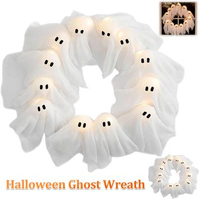 Halloween Ghost Wreath LED Spooky Door Decor Front Door Ghost Wreath Best Selling Spooky Light Decor Halloween Must-Have
