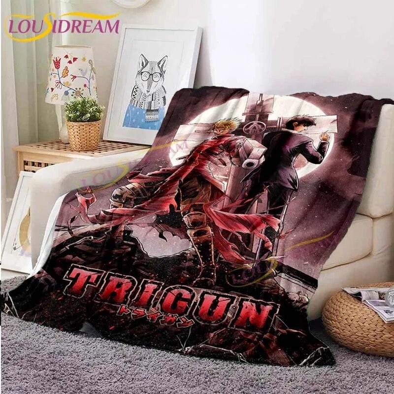 Trigun Flannel Blankets Anime Blankets Vash The Stampede Throw Blanket for Sofa Livingroom Hiking Picnic Blanket Vintage Gift