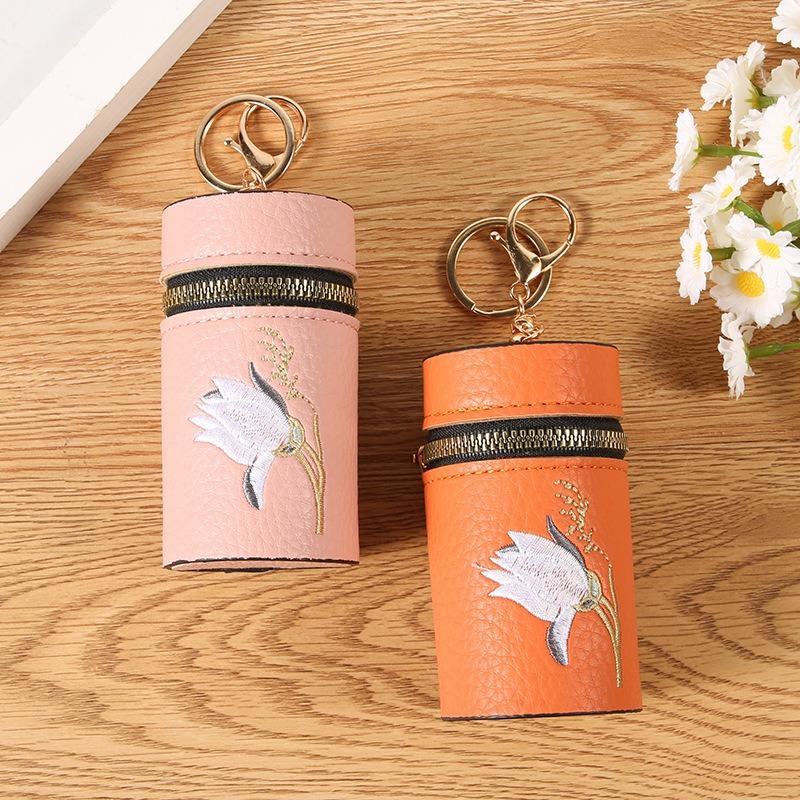 New embroidered lychee pattern lipstick bag change bag keychain girls pendant earphone bag mouth red envelope