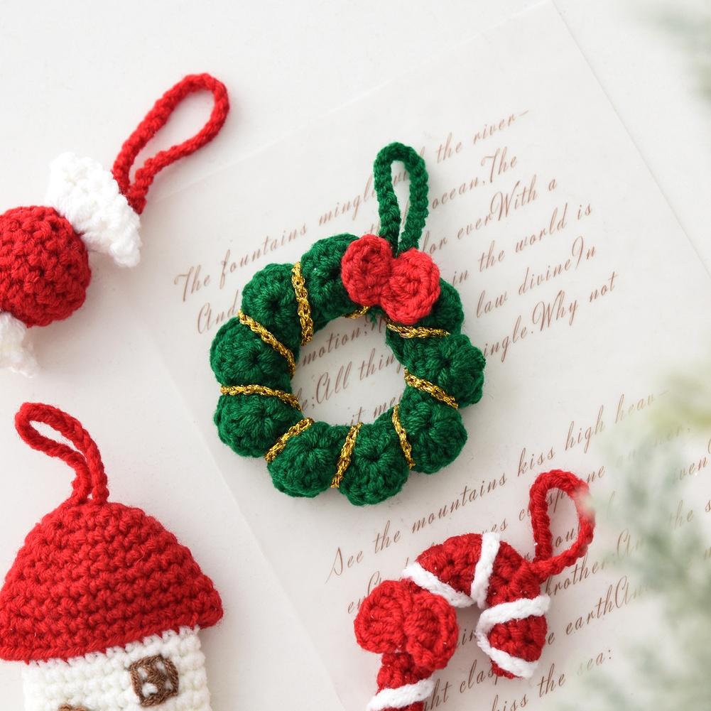 Christmas Yarn Ornaments Mini Tree Decoration Knit Hanging Decorations Holiday Decor Candy Canes  Children's Gifts