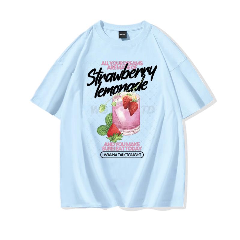 Strawberry Lemonade T-Shirt Cotton Summer Tops Women's Clothing Pink Strawberry Top Girl Outfits Gift Fashion Casual T-shirts