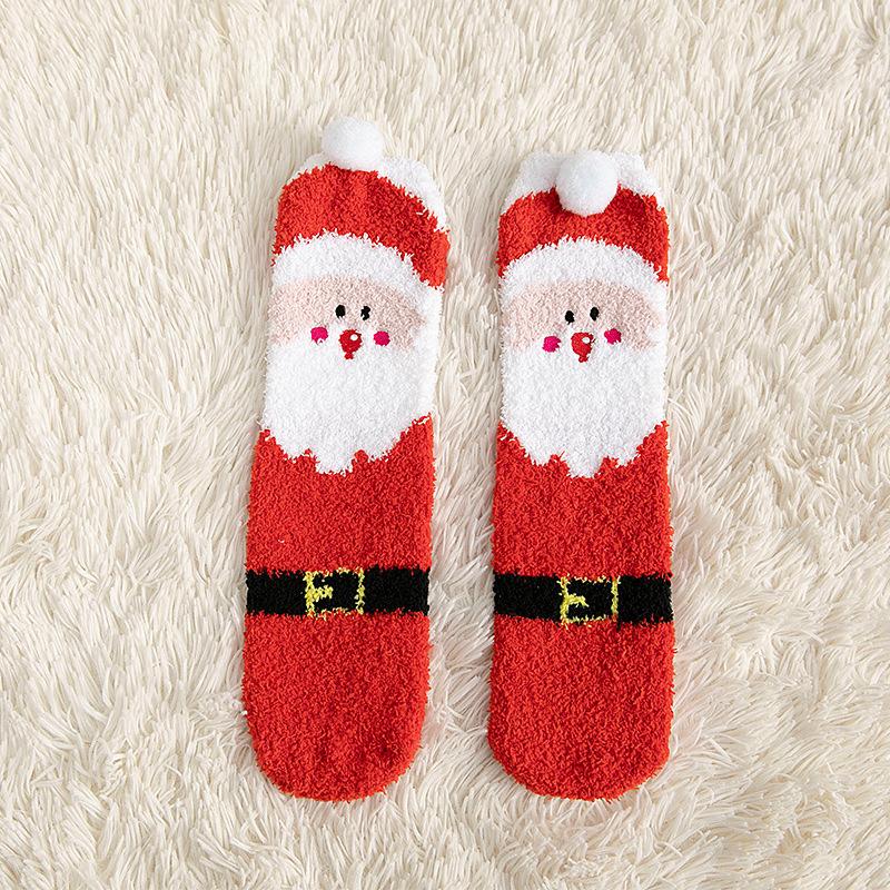 Ladies Winter Lovely Christmas Elk Floor Sleep Not Drop Hair Mid Tube Socks