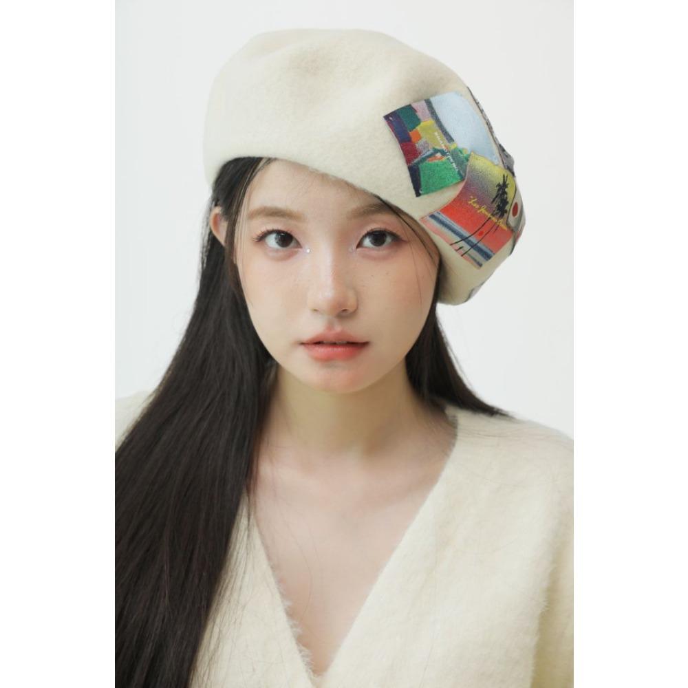 

Autumn and winter sweet literary labeling beret female cute fashion Australian wool big head hat M（56-58cm） слоновая кость