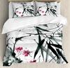 Japanese Duvet Cover Set,Branch Of A Flourishing Sakura Tree Flower Cherry Blossoms Spring Theme Art Japan Bedding Set Full Size