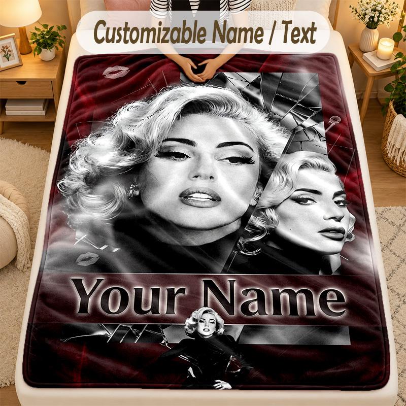 Flannel BlanketLady Gaga Custom Name Text Personalized Soft Warm Throw Blanket Home Decor Gift