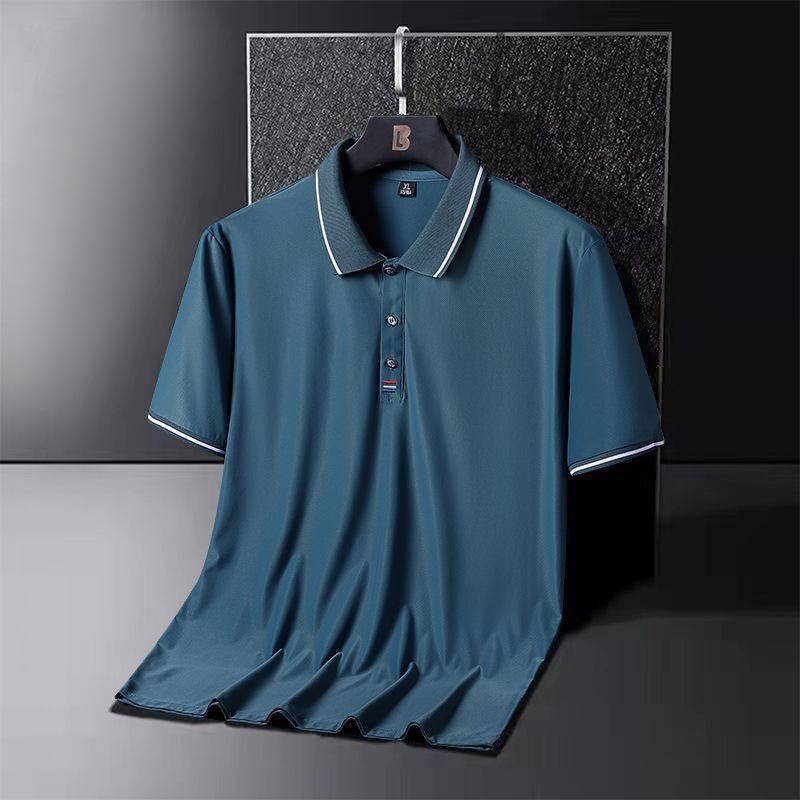 Letní ledová hedvábná polokošile Pánské polo tričko větší velikosti s krátkým rukávem Tričko s polovičním rukávem středního věku