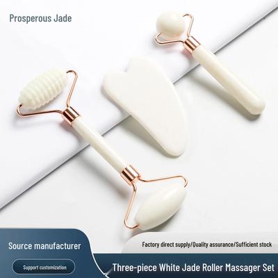 Natural Jade Roller & Gua Sha Set: Large Ball, Whitening Roller, Double-Headed Needle Massager - 3 Pieces