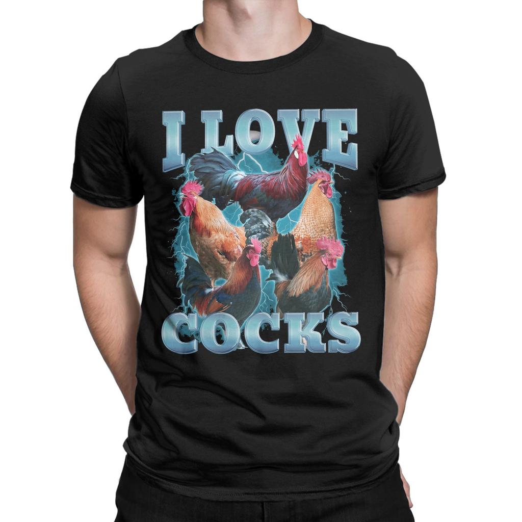I Love Cocks Funny Roosters Meme T-Shirt Summer  Hipster T Shirts Couple 100 Cotton Crew Neck Plus Size Streetwear Tshirt