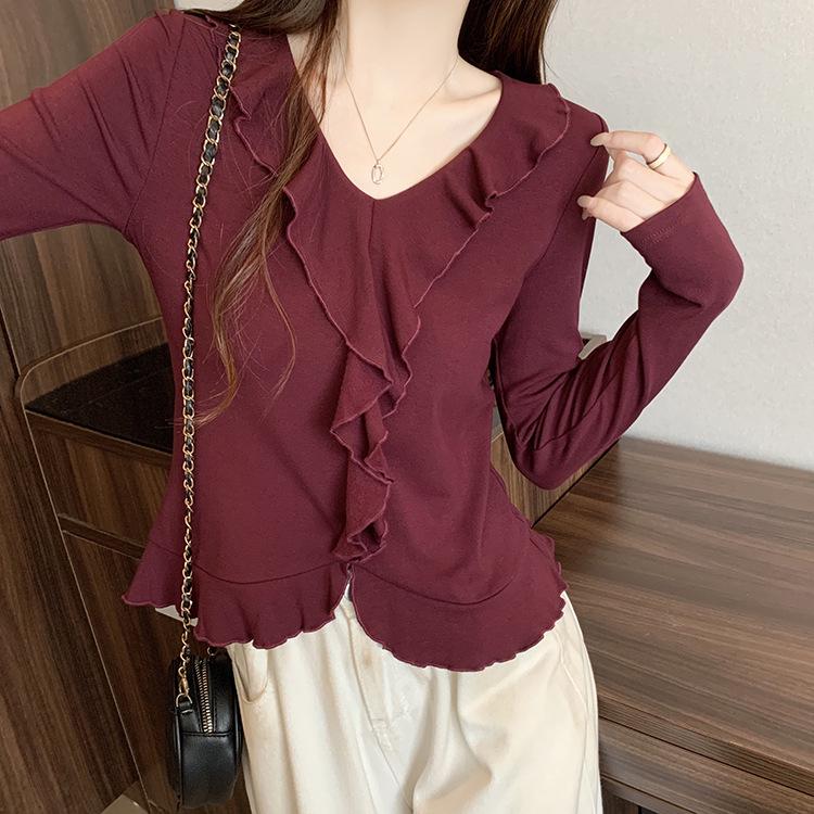 

Trendy Plus Size Velvet Ruffled Long Sleeve Top for Women 2XL фіолетовий