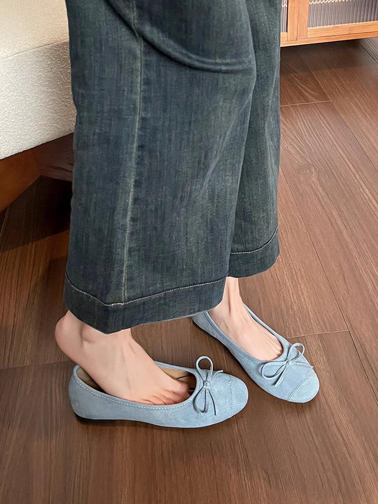 Source factory~ 2025 new spring and autumn French flat-soled single shoes women's bow suede one-pedal Doudou shoes