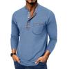 Men's Spring And Solid Color T-shirt Lapel 3 Button Open Placket Button Long Sleeved Top