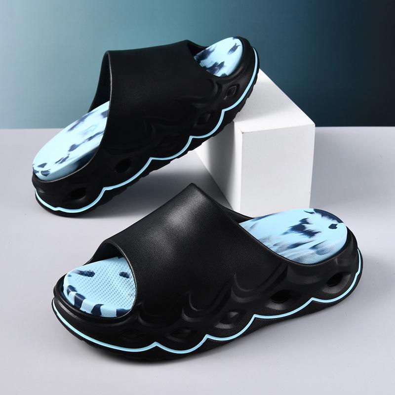 One-word Drag Men's Summer Outer Wear Thick-soled Non-slip Cool Slippers EVA Heightened Wear-resistant Breathable Non-smelly Foot Beach Slippers