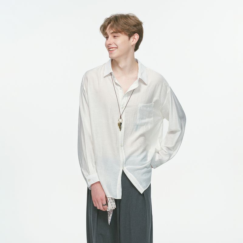 

Dream Made American-Style Lazy Linen Long-Sleeved Shirt for Men, Spring and Autumn, Relaxed and Casual Versatile Shirt White 2XL