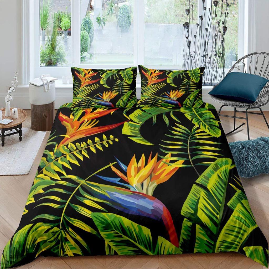 Watercolor Red Hibiscus Flower Pattern Three-Piece Quilt Cover Digital Printing Bedding Set Bed Cover