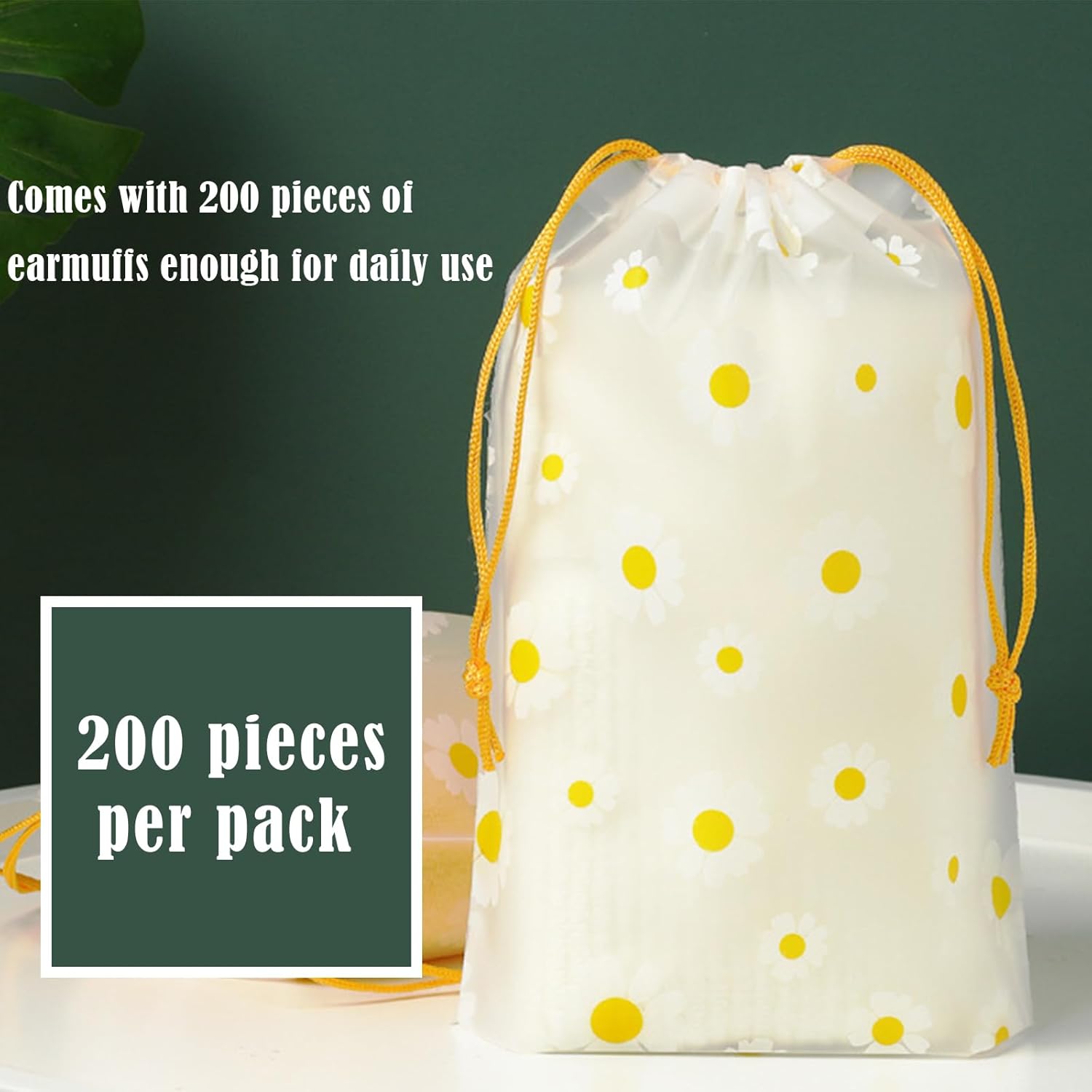 200pcs Transparent Disposable Earmuffs with Drawstring Storage Bag Waterproof Ear Covers for Hair Dye, Shower, Bathing