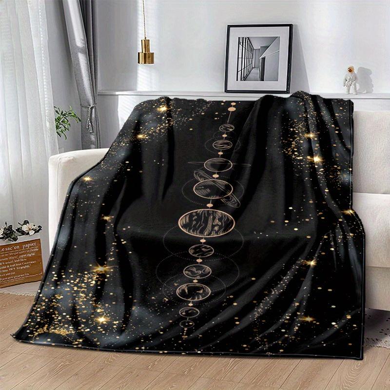 1pc Galaxy Moon Printing Lightweight Flannel Blanket, Comfortable and Warm Blanket, for Camping Sofa Bed and Couch Office, Suitable for Gift
