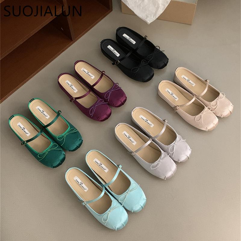 Fashion SUOJIALUN 2025 Spring New Women Flat Slipper Fashion Round Toe Slip On Mules Shoes Low Wedge Heel Outdoor Dress Sandal Slides Sh
