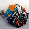 1pc Colorful Wolf Howling Moon Automatic Folding Umbrella - Portable 3-Fold Design, 8-Rib Iron Frame Outdoor Umbrella, Ideal Gift for Fans, Travelers,