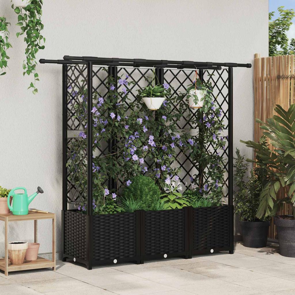 Elevated Planter with Trellis and Hanging Roof Black 163.5 x 40 x 138 cm PP