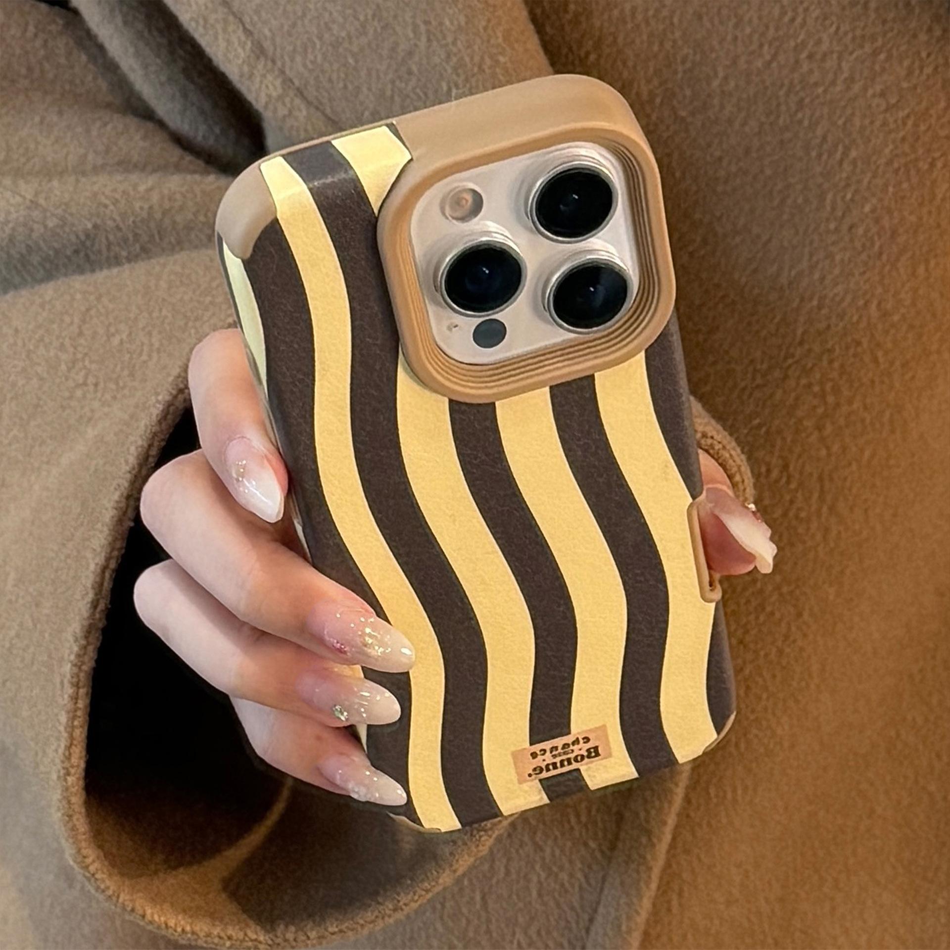

Leather Personality Stripes for IPhone17 for Apple 15promax Mobile Phone Case 14 Advanced Retro 11