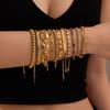 Stainless Steel Bracelet Set With 18K Gold Plating Zirconia Stones Geometric Design Women Stackable Fashion Jewelry
