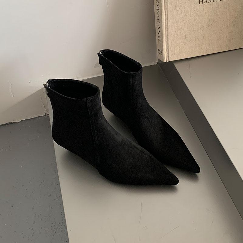 

Fashion Fashion Flock Women Ankle Boots With Low Heel Female Wedges Shoes Pointed Toe Ladies Short Modern Boots Zippers Shoes 35 чёрный