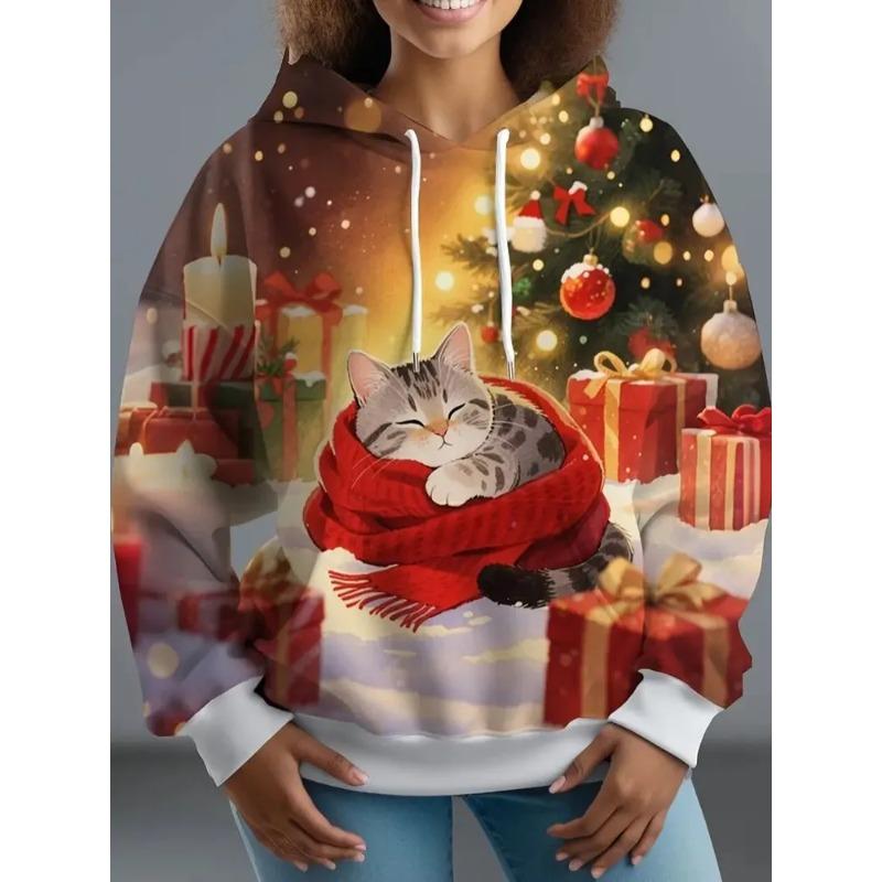Ladies Autumn/Winter 3D Printed Hooded Christmas Dress Up Hoodies & Sweatshirts (women’s)