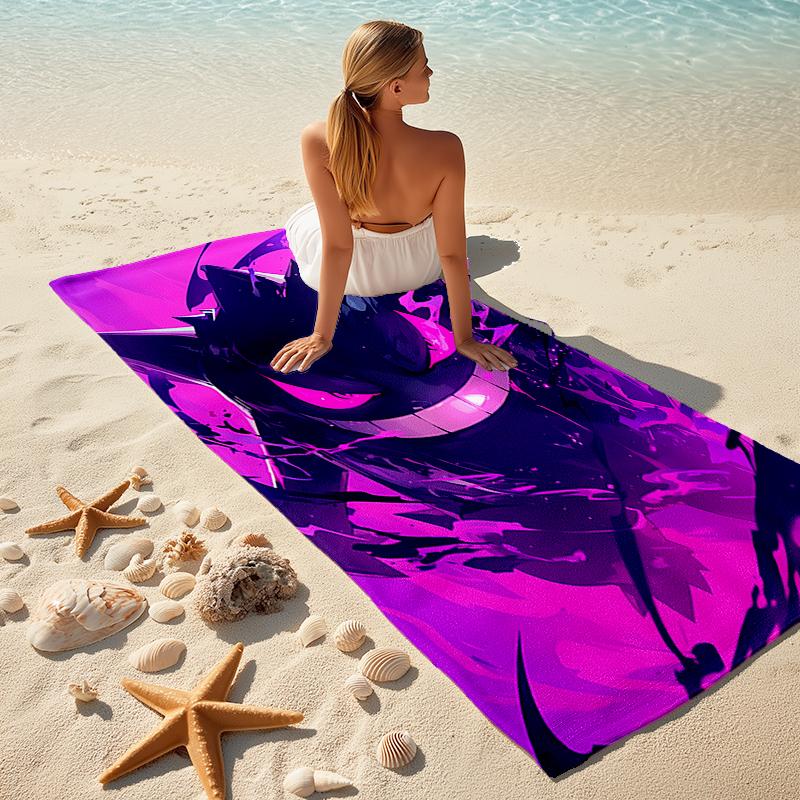 Beach Towel with Pokémon Gengar Pattern - soft,absorbent,machine washable Lightweight&Modern,swimming,Travel Essentials