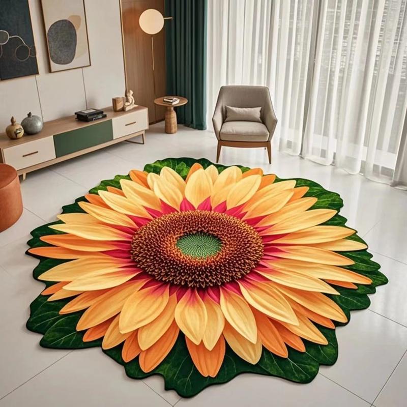 Round Carpet Mat New 3D Visual Illusion Sunflower Rug Floor Mats For Bedroom Living Room Decoration Creative Rugs Floral Pattern