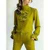 Spring and Autumn New Temperament Commuting Loose Stand-up Collar Solid Color Ruffle Edge Women's Shirt