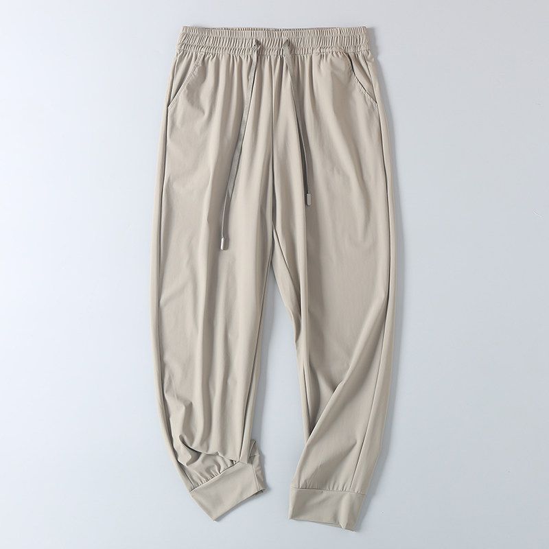 Export Export Tail Summer Thin Men Quick-Drying Elastic Ankle-Tied Sports Pants Lightweight Breathable Straight Casual Pants Khaki XL