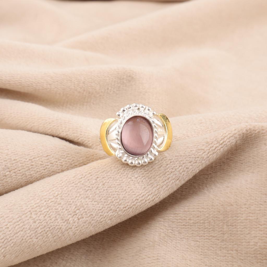 Purple Cat's Eye Gemstone 925 Stamped Silver Jewelry Handmade Ring Gift For Wife RR-61-35