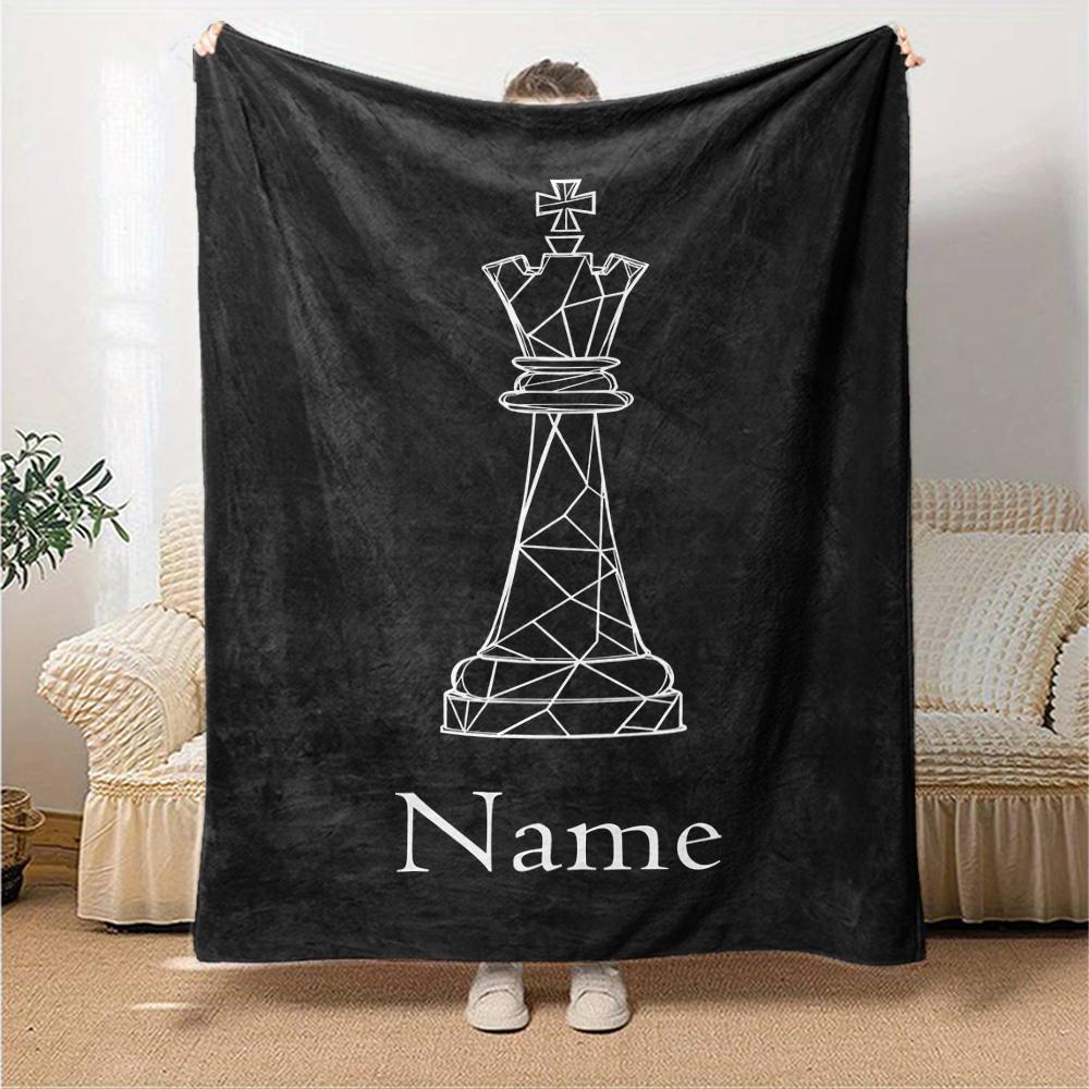 Custom Name Chess Theme Printed Blanket - Perfect for Couch, Bed, Travel & Outdoor Use | Machine Washable, Cozy & Durable.