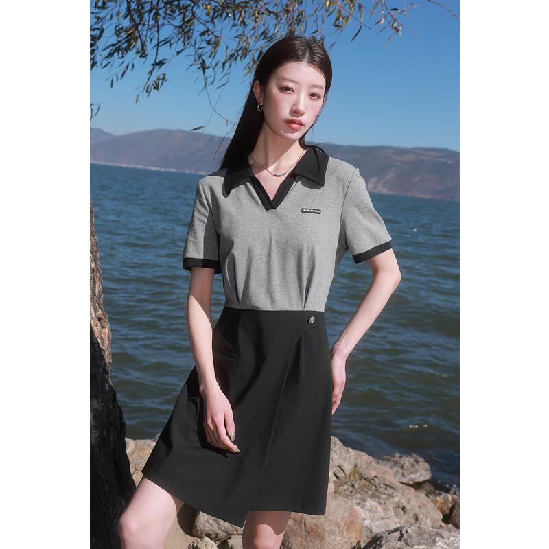 

Sancai Plus Size Colorblock Faux Two-Piece Lapel Dress 2XL