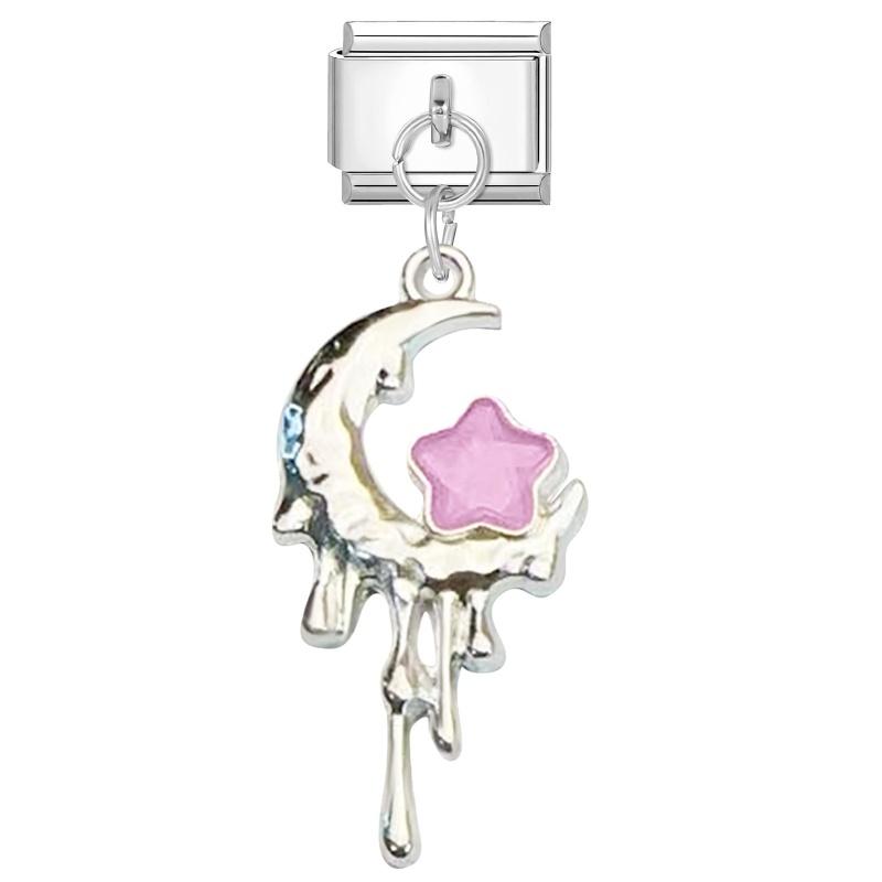 New Shiny Bow Knot Butterfly Moon Star Zircon Pendant Italian Charm Link Fit 9MM Bracelet Stainless Steel Women Men DIY Making