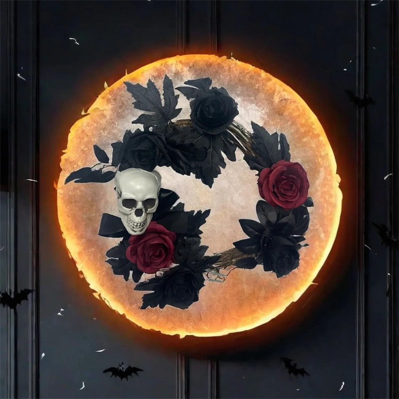 

Кольцо-подвеска из виноградной лозы в виде скелета на Хэллоуин, подвесная композиция из ротанга, настенное украшение на Хэллоуин One Size